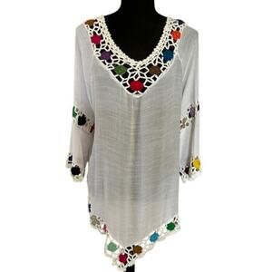 Ana & Rose Crochet Floral Boho Bathing Suit Cover-up Tunic , size XL